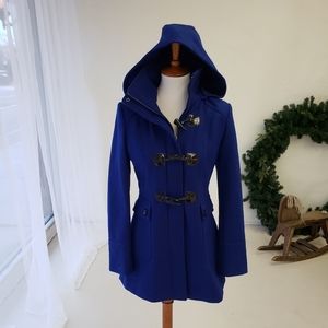 Blue wool hooded duffle coat sz small
